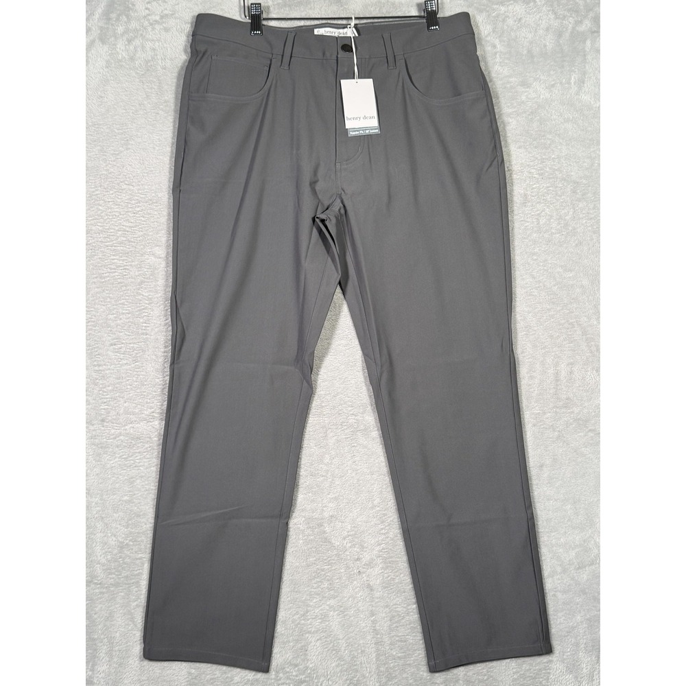 Henry Dean Pants Mens 34x28 Gray Polyester Chino Regular Fit 5 Pocket Casual